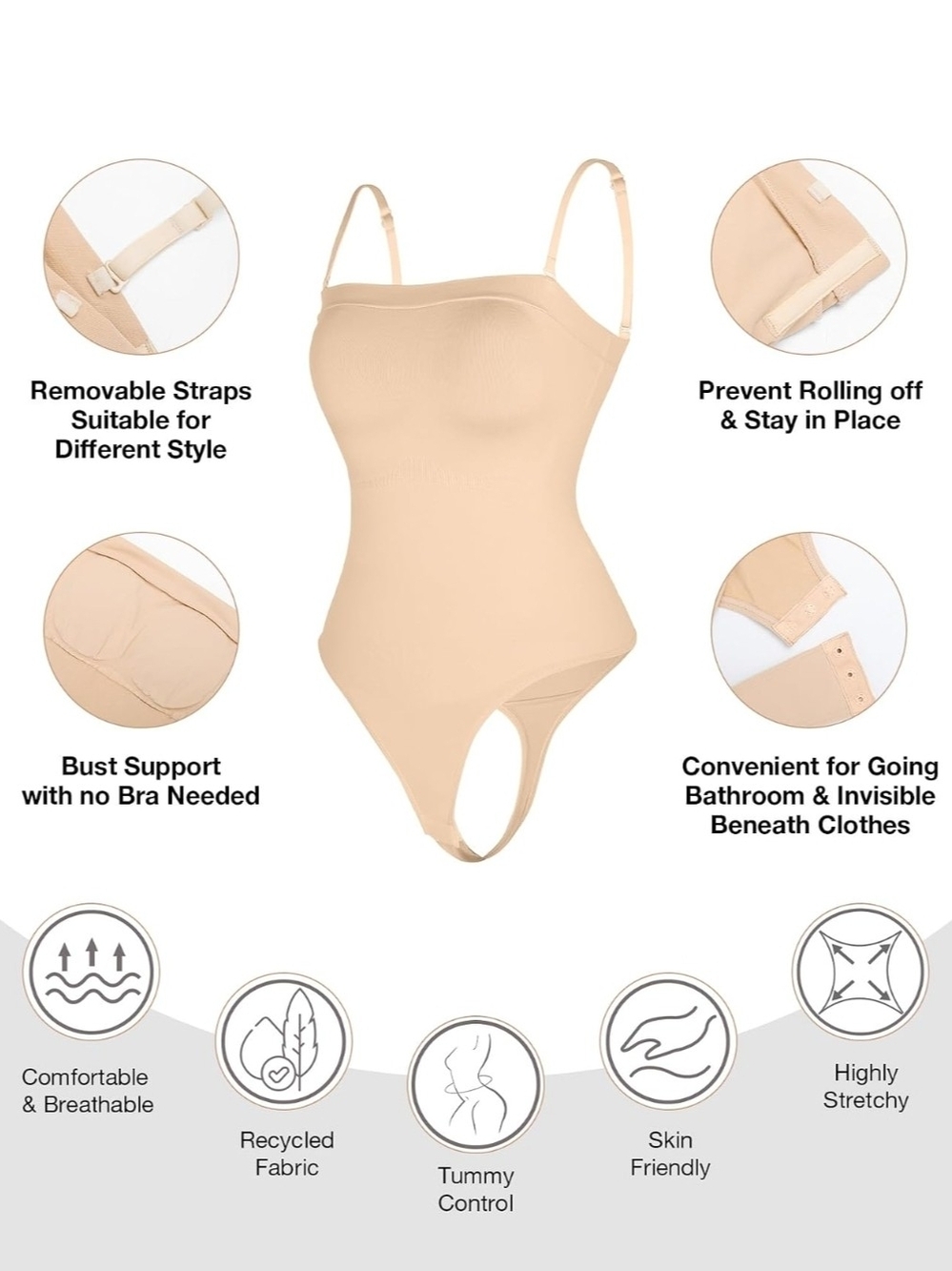 Lover-Beauty Shapewear Tummy Control Strapless Bodysuit for Women Seamless M-L